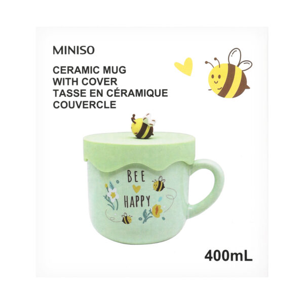 Bee Series Ceramic Mug with Cover 400mL(Green)