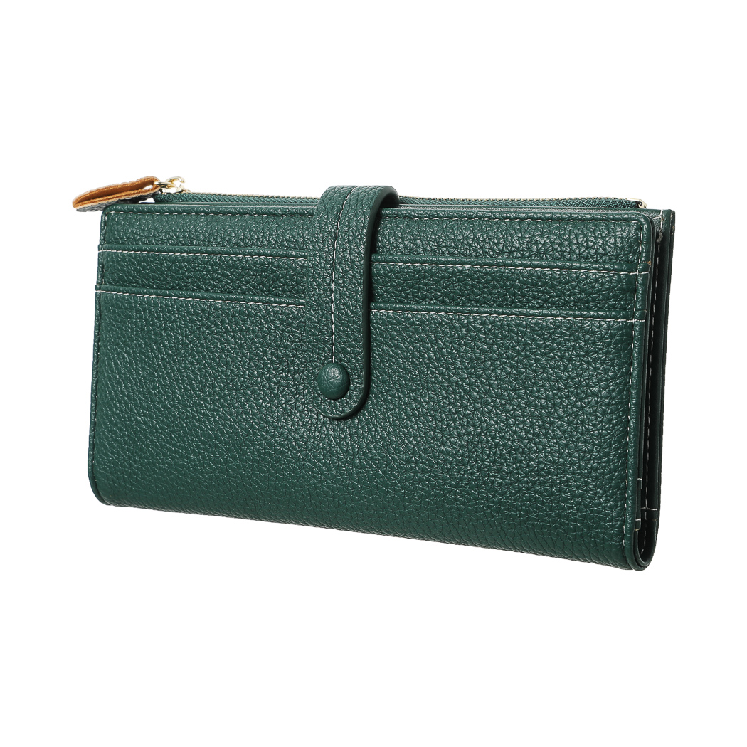 Women’s Long Bifold Litchi Texture Zipper Wallet (Dark Green) – MINISO ...