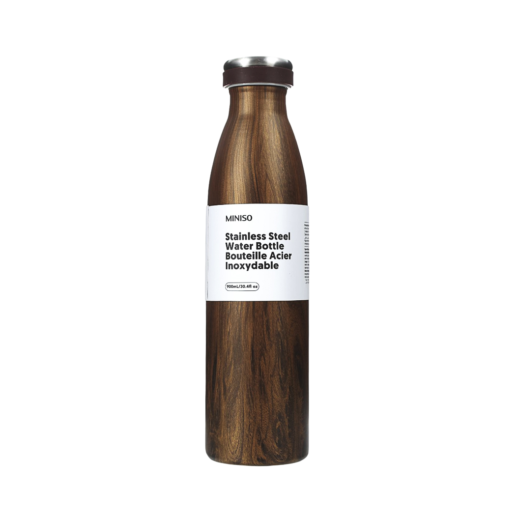 Miniso Imitation Wood Grain Stainless Steel Insulated Bottle 17.59 Oz.
