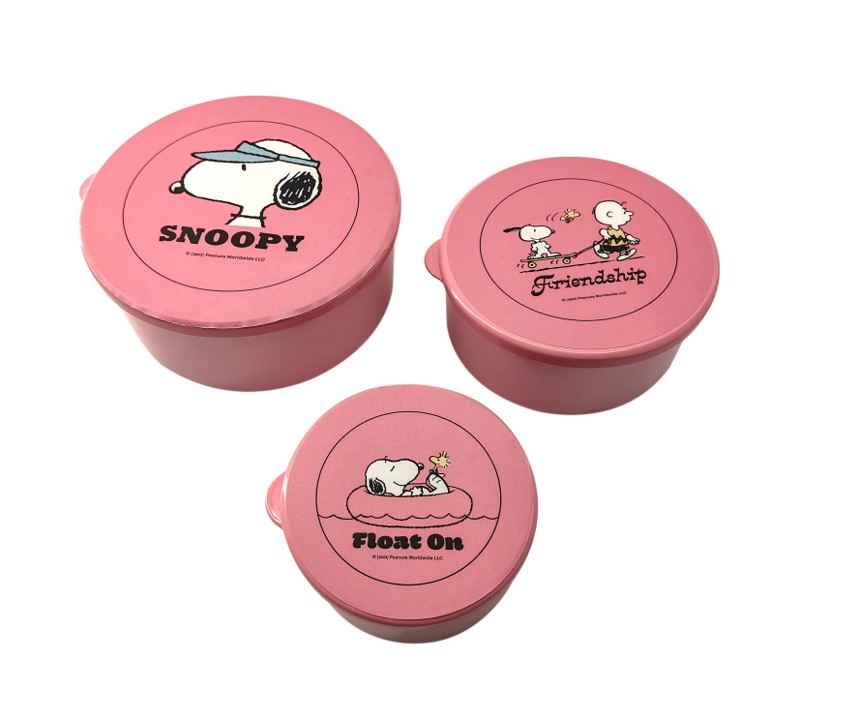 Miniso Snoopy's Summer Vacation Series 3-Piece Food Storage Container Set ( Pink or Blue) - Random Delivery