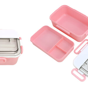 Double Layer Lunch Box with 4 Buckles 1500mL(Pink)