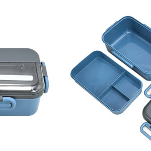 Double Layer Lunch Box with 4 Buckles 1500mL(Blue)