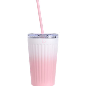 Sakura Pink Series Gradient Color Double Wall Steel Bottle with Straw 500mL
