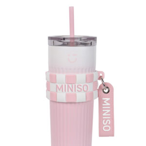 Sakura Pink Series SIlicone Double Wall Steel Bottle with Sleeve & Straw 500mL