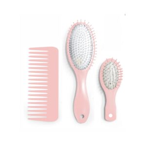 Classic Comfortable Series Cushion Massager Hair Brush & Comb Set (Matte Pink)