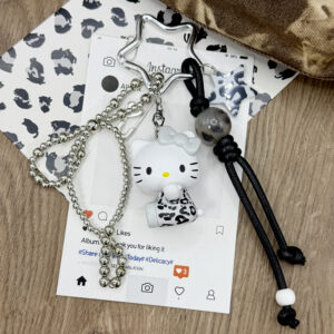 Hello Kitty Sitting Figure Pendant(Leopard Print, Black & Gray)