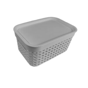 Bamboo Weaving Lidded Storage Basket(Gray)