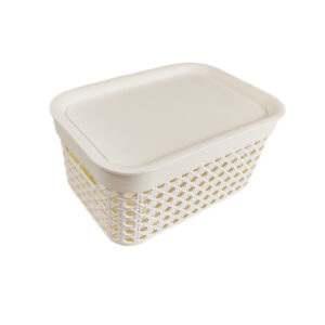 Bamboo Weaving Lidded Storage Basket(Beige)