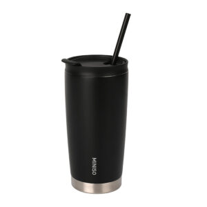 Coffee Series Double-Wall Steel Tumbler with Straw 560mL(Black)