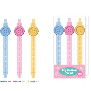 Big Button Series Round Button Plastic Ballpoint Pen Set (3 Pack) (1.0mm, Black)