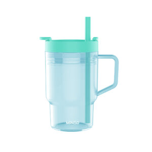 Solid Color Plastic Bottle with Straw and Handle 450mL(Green)