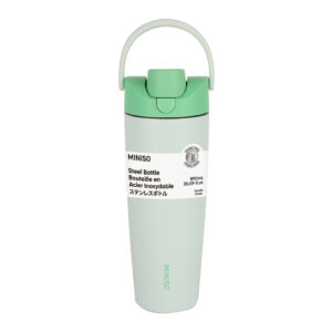 Large Capacity Double-Wall Flip Top Stainless Steel Bottle with Straw 890mL(Light Green)