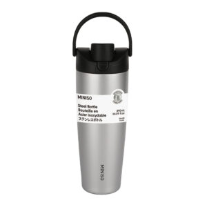 Large Capacity Double-Wall Flip Top Stainless Steel Bottle with Straw 890mL(Silvery)