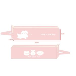 Animal Series Handled Cuboid PU Pencil Case (20*4*5cm) (Pink)