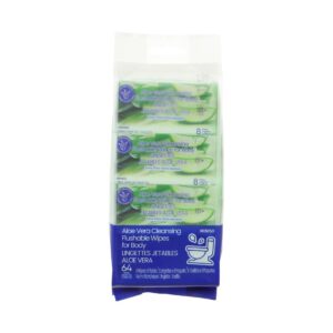 Aloe Vera Cleansing Flushable Wipes for Body (8 Wipes×8 Packs)
