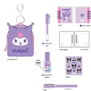 Kuromi Collection Mini Stationery Set (Storage Bag, Book*1*30 Sheets, Gel Pen, Highlighter, Sticker,